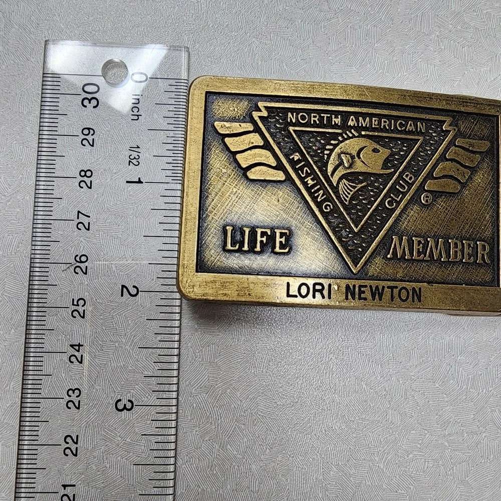 Vintage Brass North American Fishing Club Life Member Belt Buckle NAFC Brass Ton